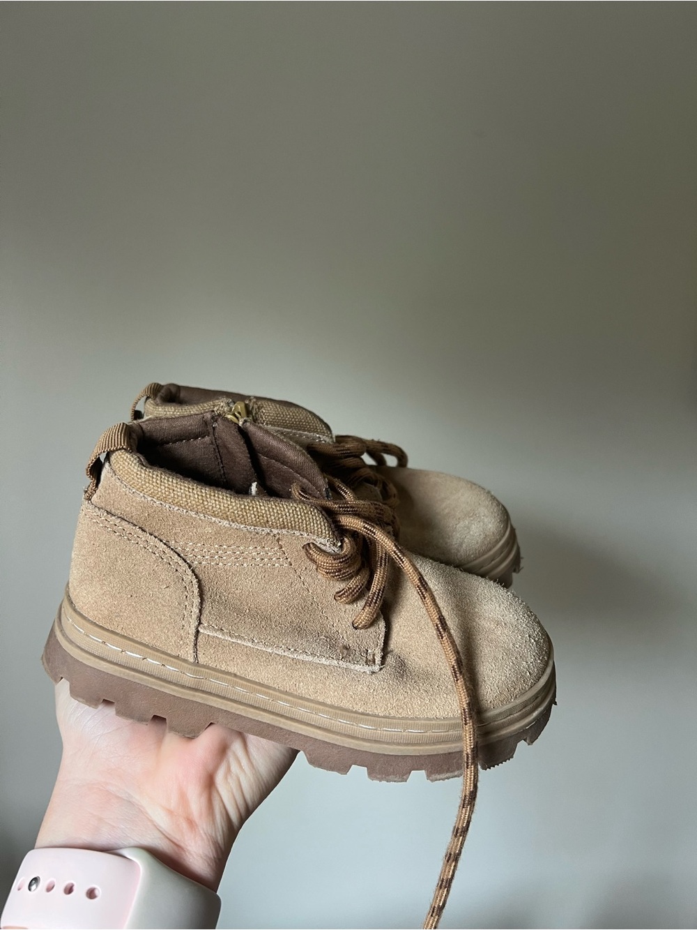 Zara Kids Suede Mock-Toe Lace-Up Ankle Boots Tan Beige Size 24 US 7.5